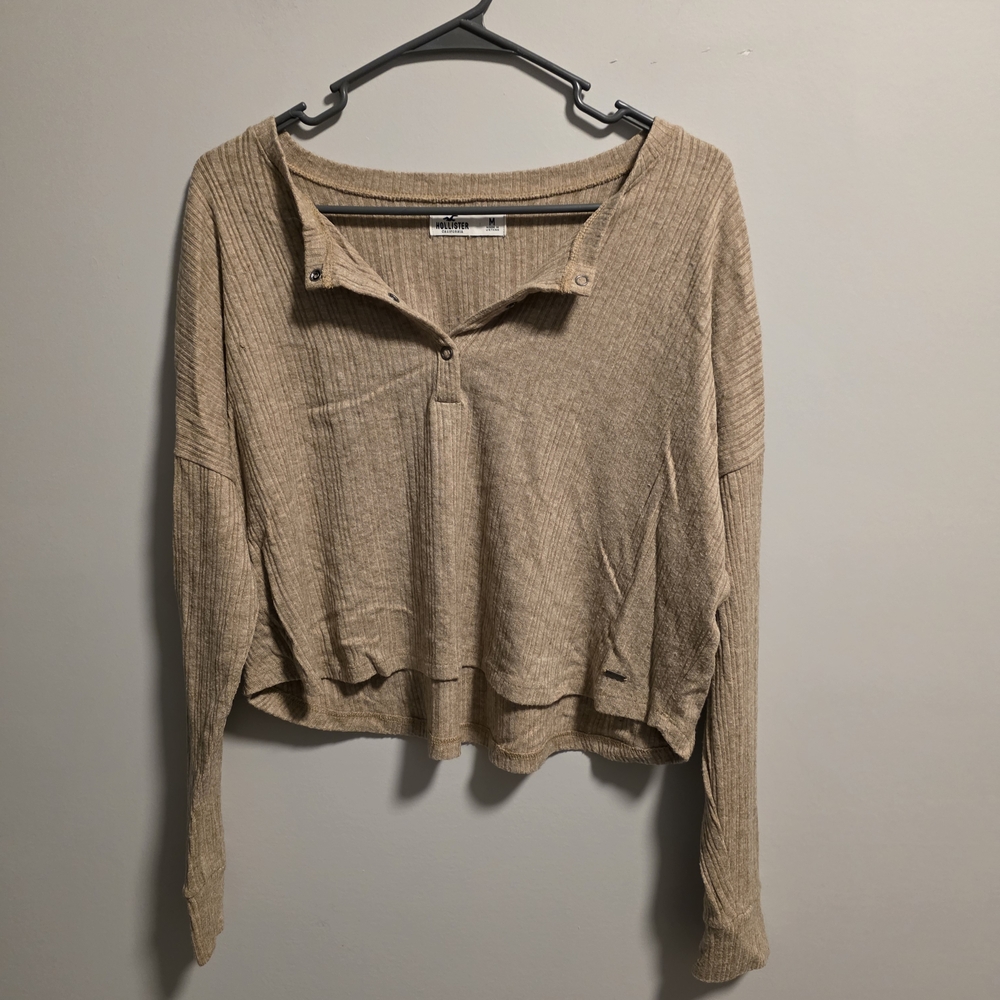 Hollister Tan Button Down Ribbed Top